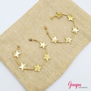 Argollas Estrellas Bronce con baño de Oro
