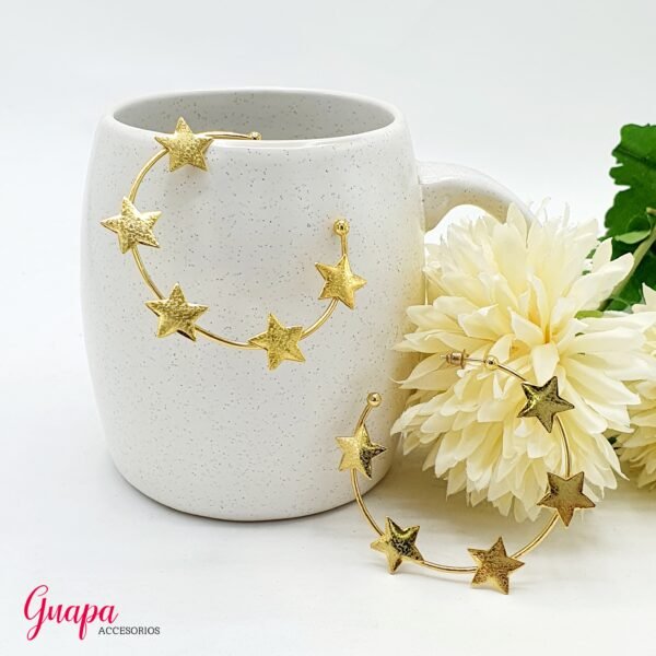 Argollas Estrellas Bronce con baño de Oro