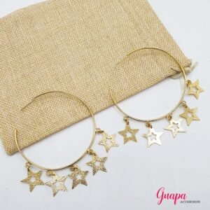 Argollas Estrellas Bronce con baño de Oro