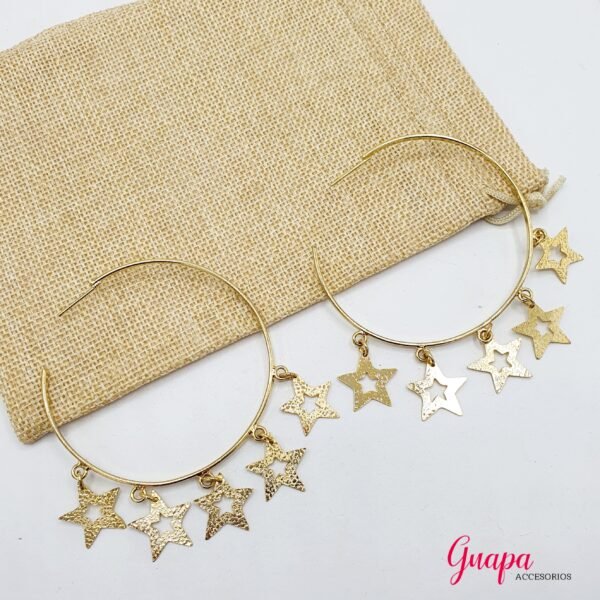 Argollas Estrellas Bronce con baño de Oro