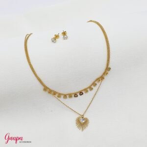 Juego Cadena & Aretes Acero Corazón
