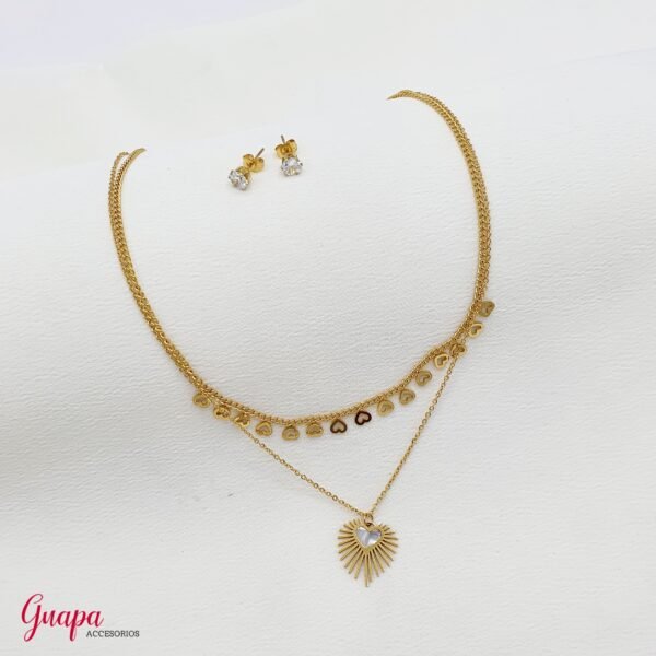 Juego Cadena & Aretes Acero Corazón