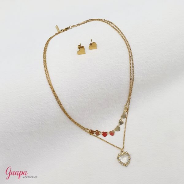 Juego Cadena & Aretes Acero Corazón