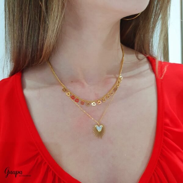 Juego Cadena & Aretes Acero Corazón
