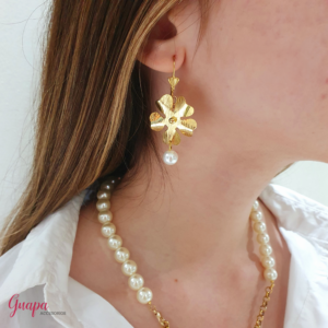 Aretes Bronce Flor & Perla