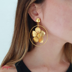 Aretes Flor Bronce con baño de Oro