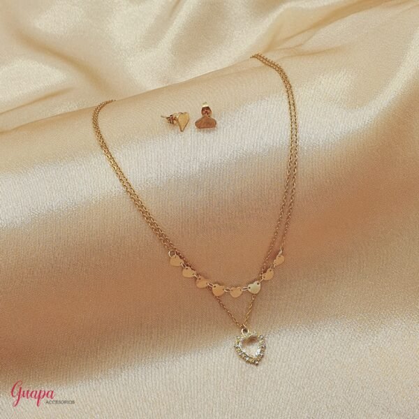 Juego Cadena & Aretes Acero Corazón