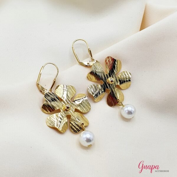 Aretes Bronce Flor & Perla