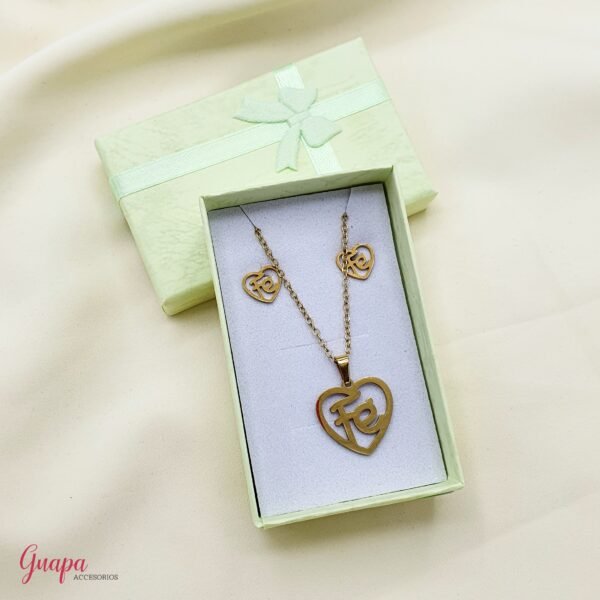 Juego Cadena & Aretes Acero Fé