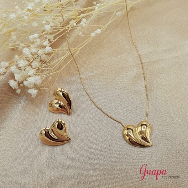 Juego Acero Corazón Cadena & Aretes