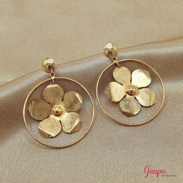 Aretes Flor Bronce con baño de Oro
