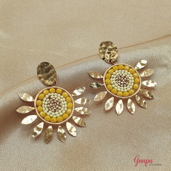 Aretes Girasol Bronce con baño de Oro