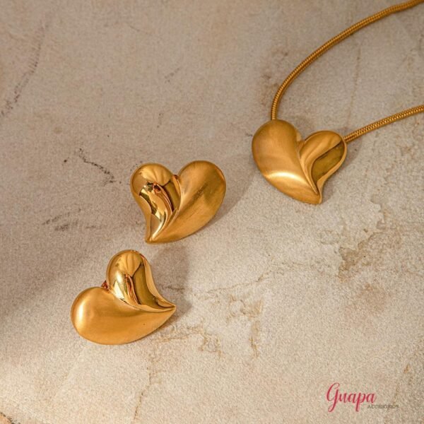 Juego Acero Corazón Cadena & Aretes