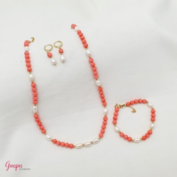 Juego Goldfilled con Perlas de Río & Piedra Coral