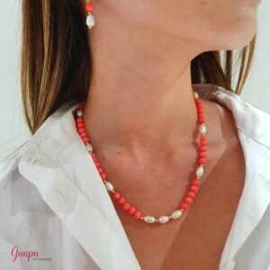 Juego Goldfilled con Perlas de Río & Piedra Coral