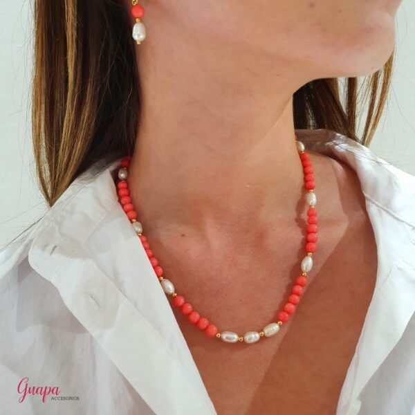 Juego Goldfilled con Perlas de Río & Piedra Coral