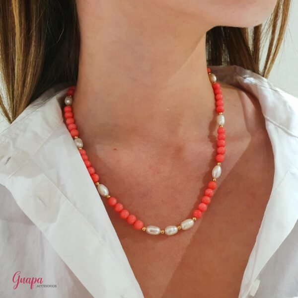 Juego Goldfilled con Perlas de Río & Piedra Coral