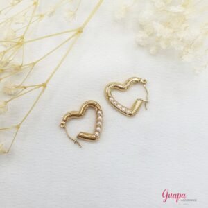 Argollas Mini Corazón Perlas Acero