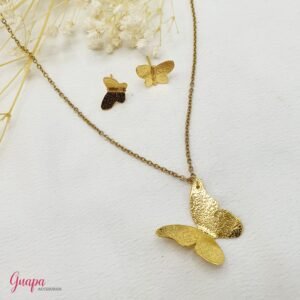 Juego Cadena, Dije & Aretes en Bronce con baño de Oro