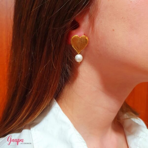 Aretes Bronce Corazón & Perla