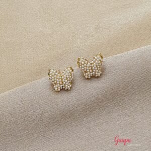 Aretes Goldfilled Mariposa & Perlas