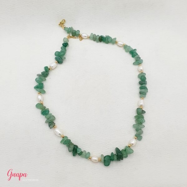 Collar Goldfilled, Piedra Cortada & Perlas de Río