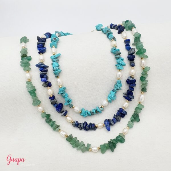 Collar Goldfilled, Piedra Cortada & Perlas de Río