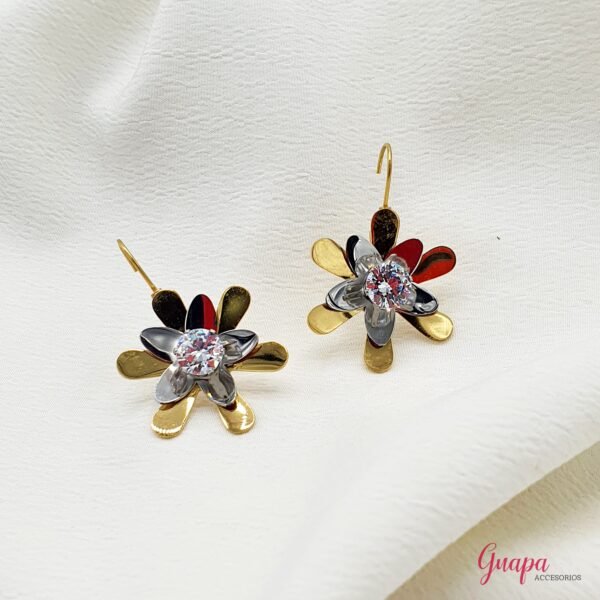 Aretes Acero Flor Gold & Silver