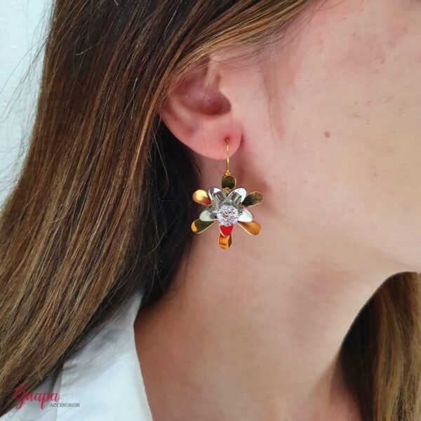 Aretes Acero Flor Gold & Silver