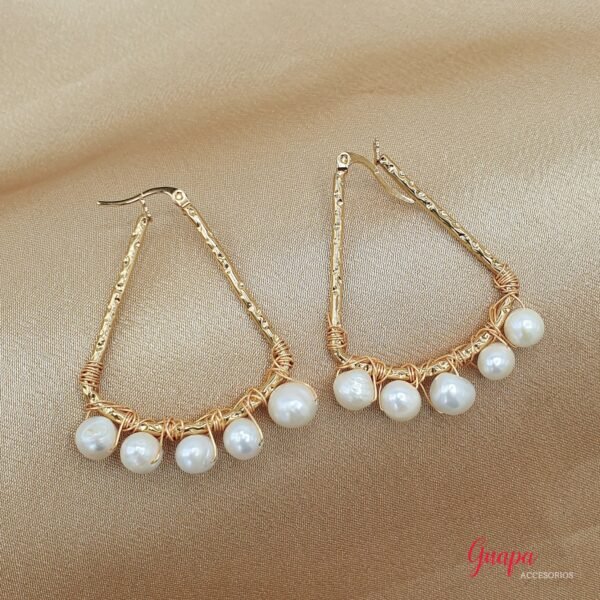 Argollas Acero & Perlas de Río