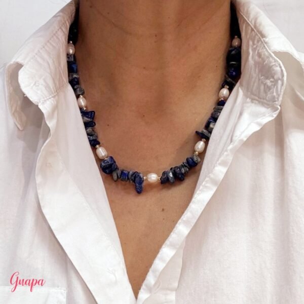 Collar Goldfilled, Piedra Cortada & Perlas de Río