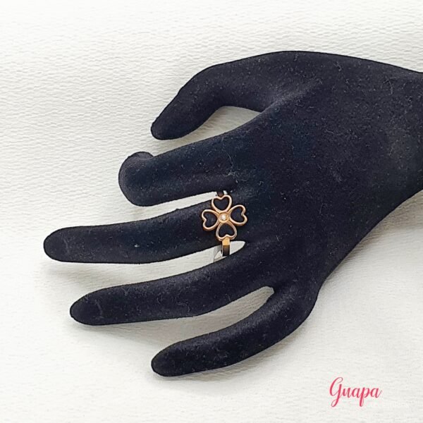 Anillo Acero Oro Rosa Trébol 4 Hojas