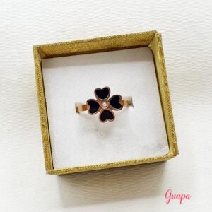 Anillo Acero Oro Rosa Trébol 4 Hojas