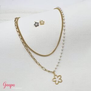 Juego Acero Flor & Perlas