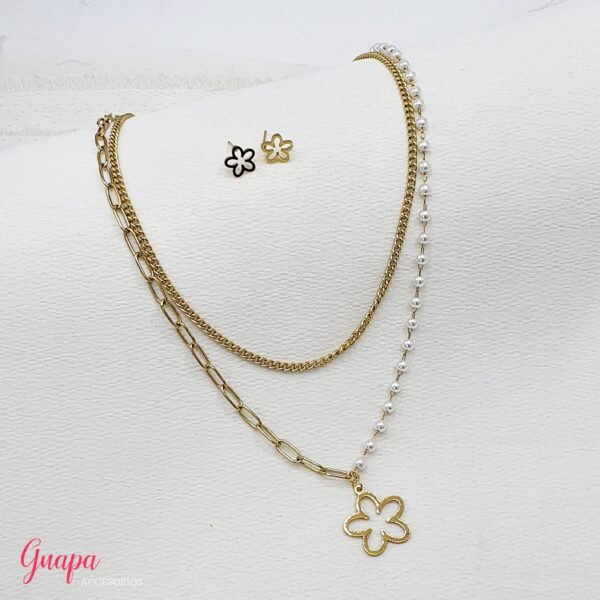 Juego Acero Flor & Perlas