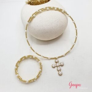 Gargantilla Goldfilled Cruz & Perlas