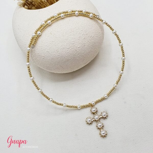 Gargantilla Goldfilled Cruz & Perlas