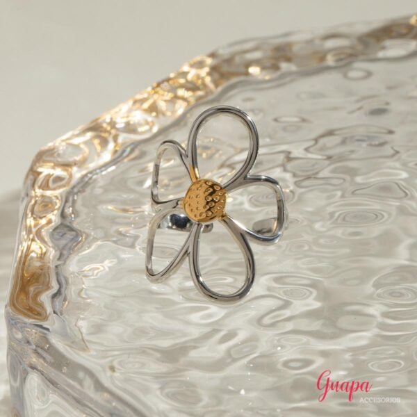Anillo Acero Ajustable Flor