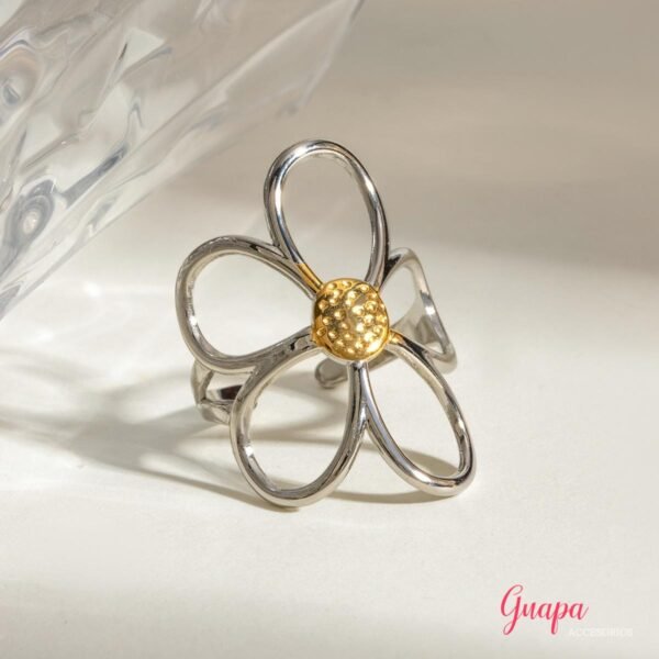 Anillo Acero Ajustable Flor