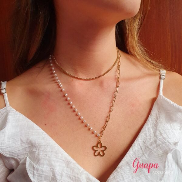 Juego Acero Flor & Perlas