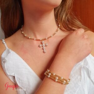 Gargantilla Goldfilled Cruz & Perlas
