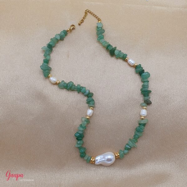 Collar Goldfilled, Piedra Cortada & Perlas de Río