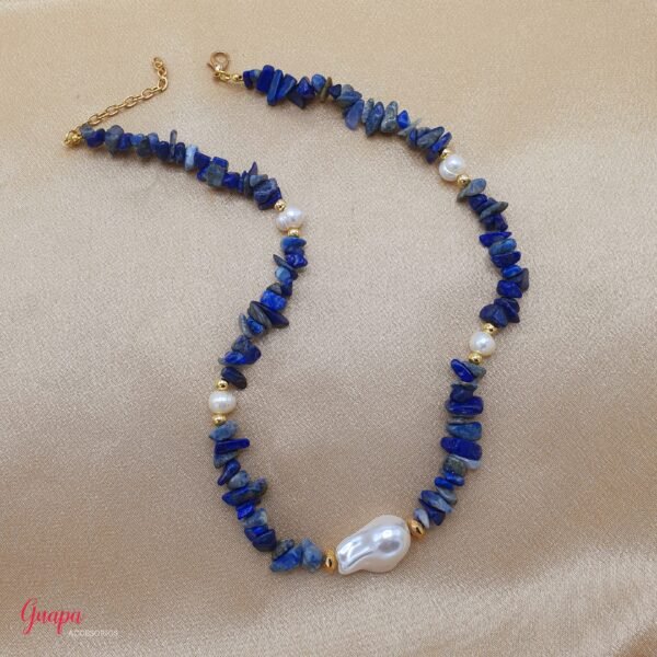 Collar Goldfilled, Piedra Cortada & Perlas de Río