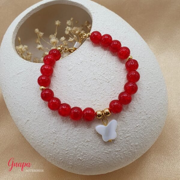 Photo_1774030246006 Manilla Goldfilled Cristal Rojo & Mariposa Nacar