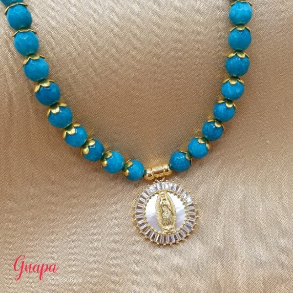 Juego Goldfilled Virgen Guadalupe & Howlita Turquesa