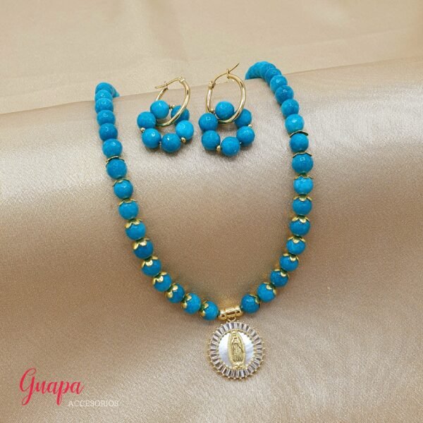 Juego Goldfilled Virgen Guadalupe & Howlita Turquesa