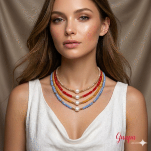 Gargantilla Goldfilled, Cristales & Perla de Río