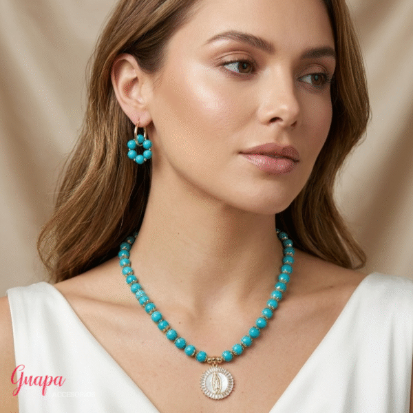 Juego Goldfilled Virgen Guadalupe & Howlita Turquesa