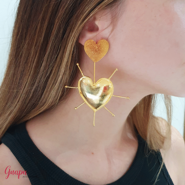 Aretes Corazón Bronce con Baño de Oro