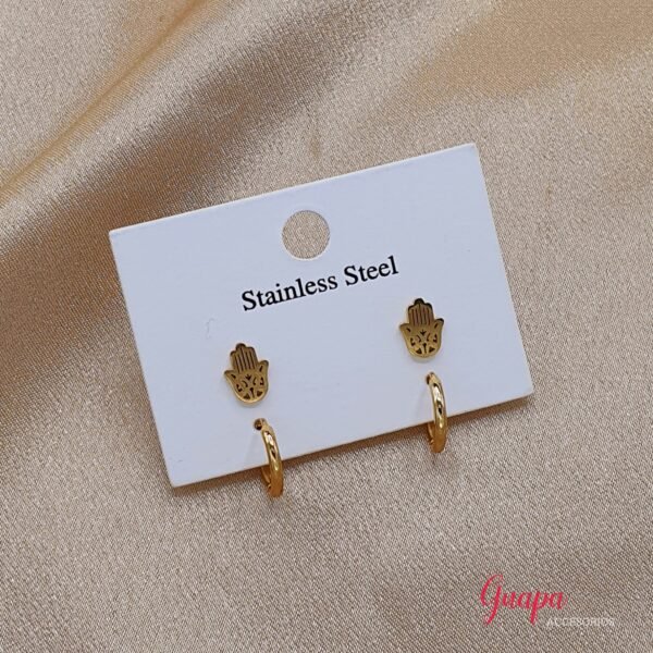Argollas Acero & Mano de Fátima Set
